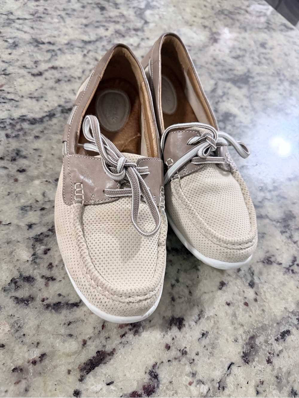 Clarks Women's Beige/Taupe Perforated Slip-On Sneakers